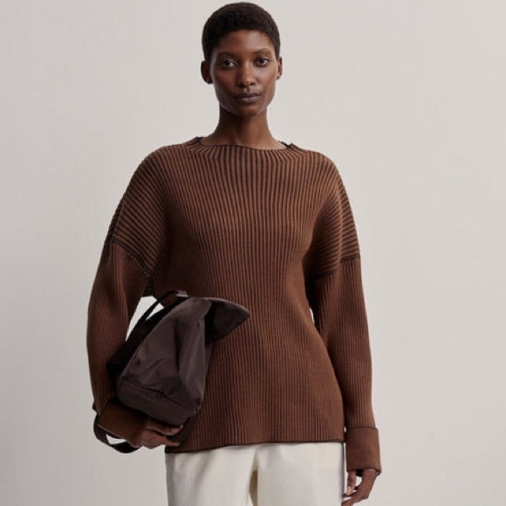 Varley Emile Rib Knit Sweater Top Rawhide Brown NWOT